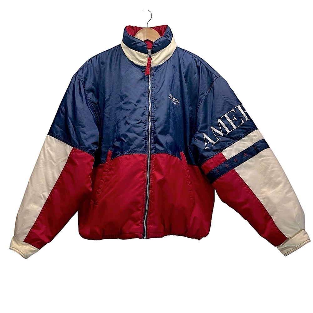 Perry Ellis America Vintage Y2K Iconic Red White & Blue Logo Jacket Size Large